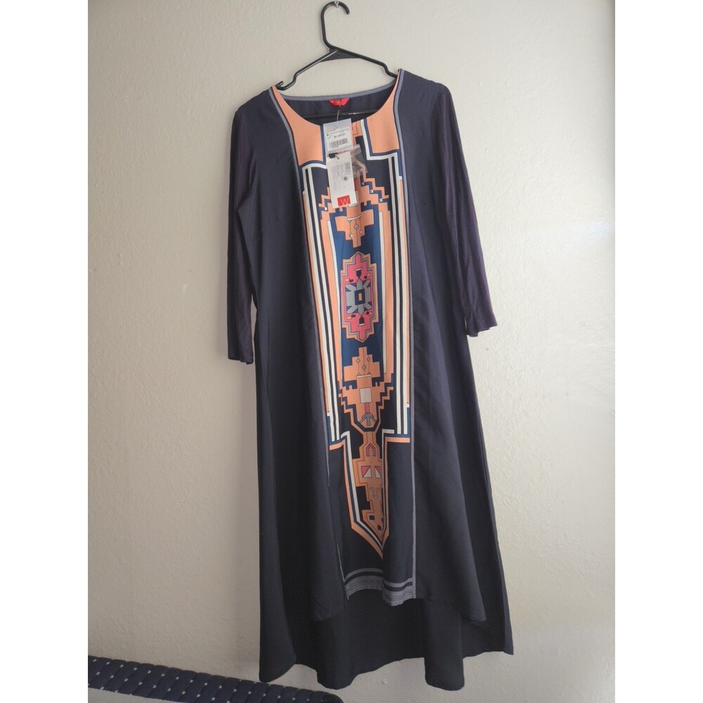NWT W For Woman Kurti Tunic Dress Size 14 Black Geometric Print Long Top Ethnic